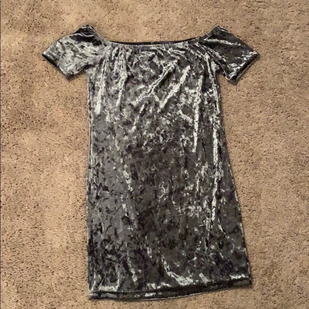 Crushed velvet off the shoulder mini dress